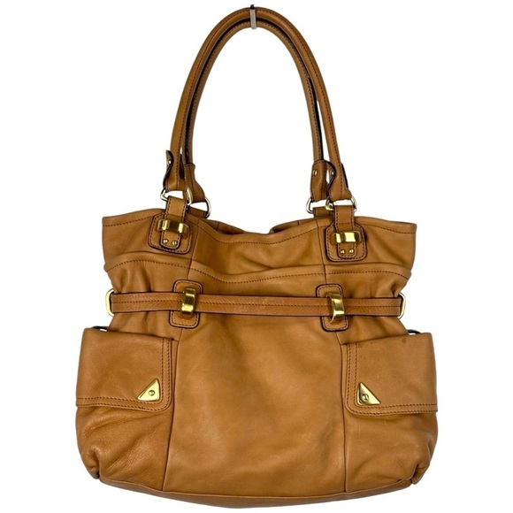 B. MAKOWSKY EDEN CAMEL TAN PEBBLED LEATHER SLOUCHY OVERSIZED SHOPPER TOTE BAG - Picture 5 of 15